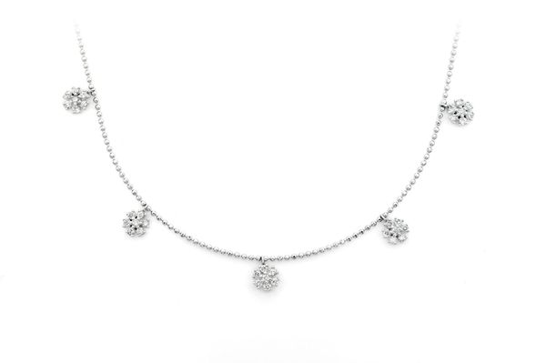 Floral Diamond Station Necklace 14k Solid Gold 0.50ctw