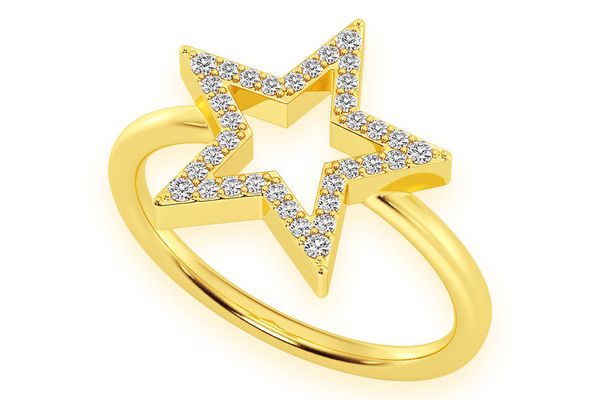 Open Star Diamond Ring 14k Solid Gold 0.15ctw