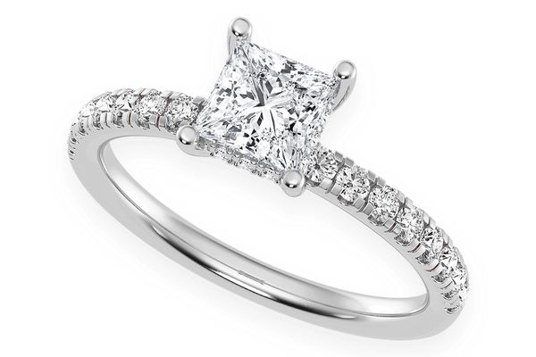 Thinn - 0.75ct Princess Solitaire - One Row Under Halo - Diamond Engagement Ring - All Natural