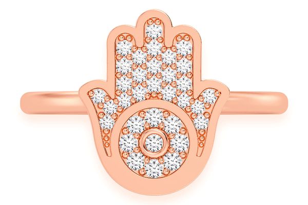 Hamsa Diamond Ring 14k Solid Gold 0.20ctw 