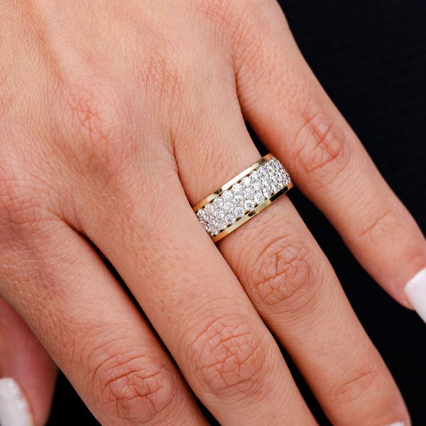 Three Row Diamond Band Ring 14k Solid Gold 1.25ctw