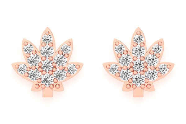 Cannabis Leaf Stud Diamond Earrings 14k Solid Gold 0.10ctw