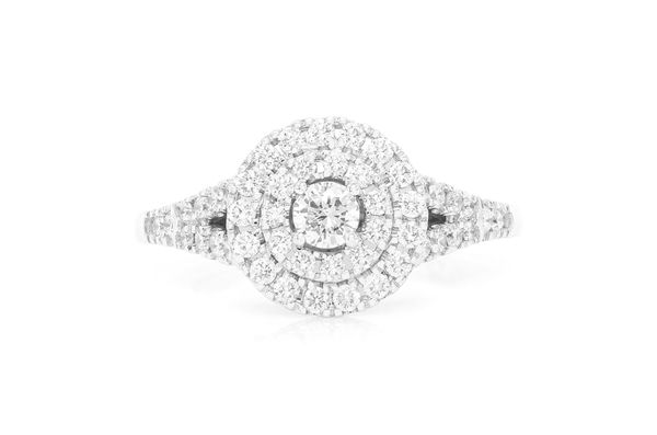 0.75ctw Round Double Halo - Diamond Engagement Ring - All Natural