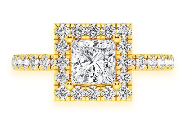 Thav - .75ct Princess Cut - Scallop Halo One Row- Diamond Engagement Ring - All Natural