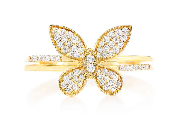 Butterfly Wings Diamond Fashion Ring 14k Solid Gold 0.30ctw