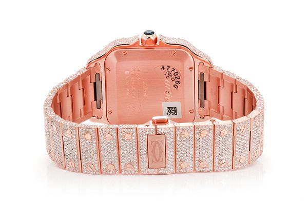 Cartier Santos De Cartier 40MM 18k Rose Gold - 24.00ctw Fully Iced Out