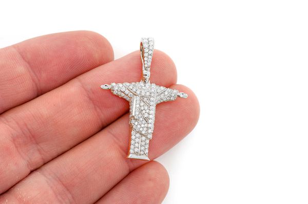 Brazil Jesus Christ The Redeemer Diamond Pendant 14k Solid Gold 1.10ctw