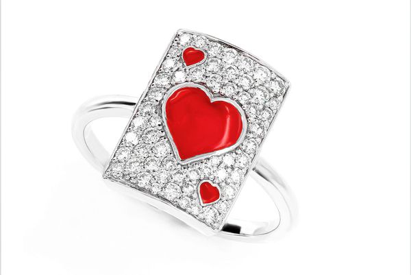 Heart Playing Card Diamond Ring 14k Solid Gold 0.50ctw