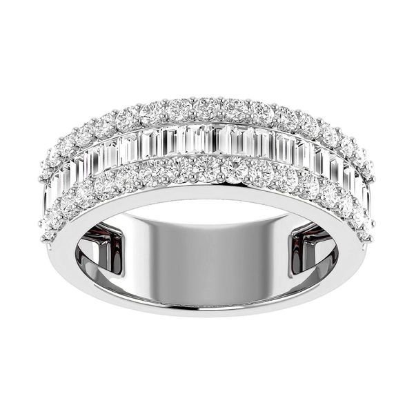 Border Baguette & Round Diamond Ring 14k Solid Gold 1.20ctw