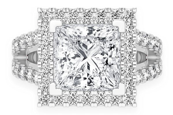 3.00ct Princess Solitaire - Two Row Split - Diamond Engagement Ring - All Natural Vs Diamonds