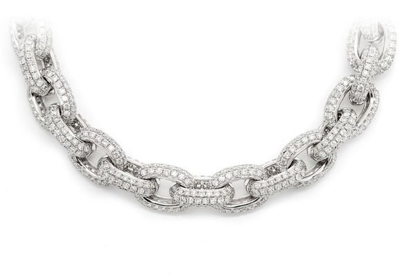 Elongated Rolo Link Diamond Necklace 14k Solid Gold 58.48ctw