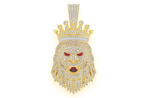 King Crown Lion Diamond Pendant 14k Solid Gold 6.75ctw