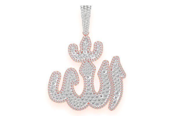 Allah Double Layer Diamond Pendant 14k Solid Gold 6.25ctw