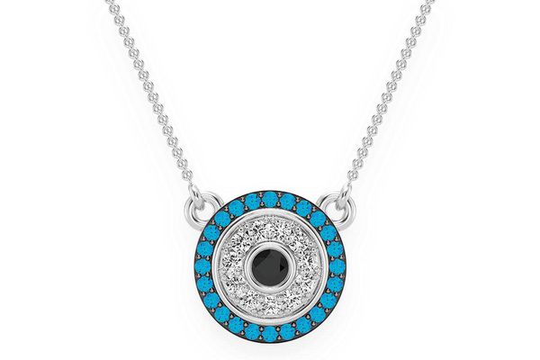 Round Evil Eye Diamond Necklace Connected 14k Solid Gold 0.25ctw