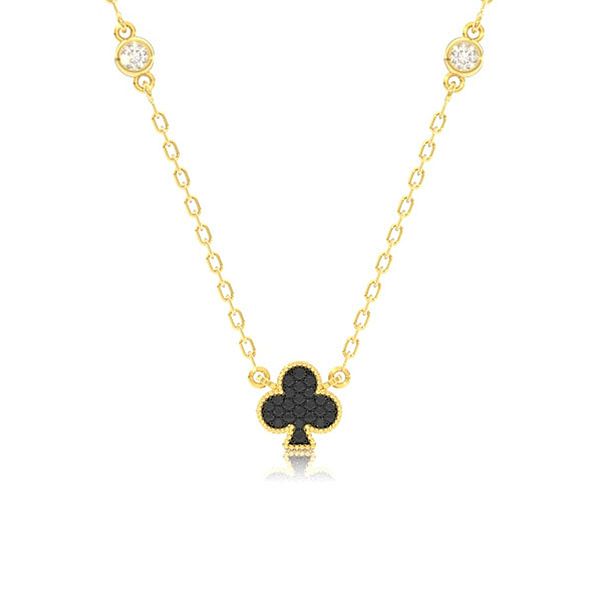 Club Playing Card Symbol Pendant Attached Necklace 14k Solid Gold 0.30ctw