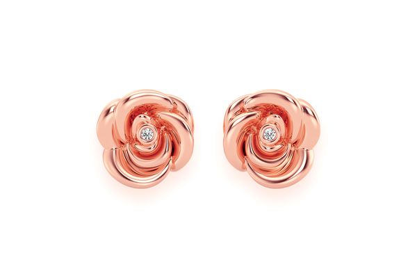 Rose Flower Diamond Stud Earrings 14k Solid Gold 0.02ctw