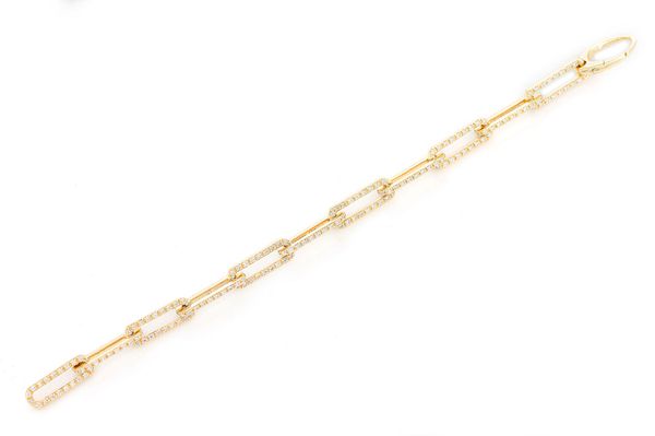 1 Row Elongated Rolo Link Diamond Bracelet 14k Gold 3.25ctw