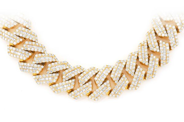 21MM Baguette Miami Cuban Diamond Necklace 14k Solid Gold 59.50ctw