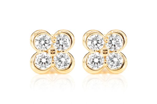 Diamond Clover Stud Earrings 14k Solid Gold 0.95ctw