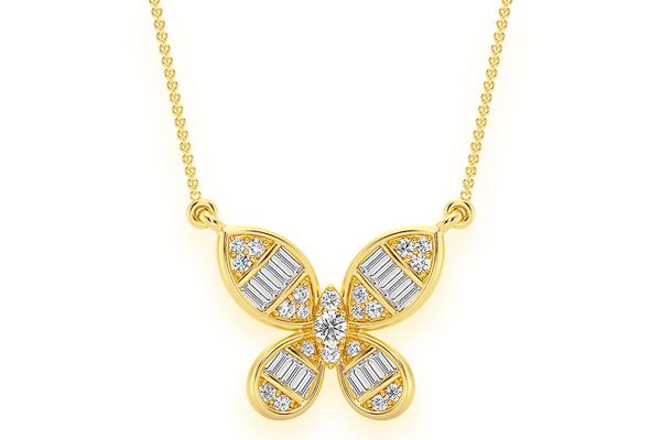  Butterfly Baguette Diamond Necklace Connected 14k Solid Gold 0.33ctw