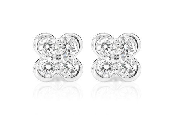 Diamond Clover Stud Earrings 14k Solid Gold 0.95ctw