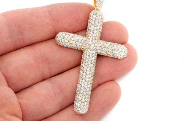 Dome Cross Diamond Pendant 14k Solid Gold 8.50ctw