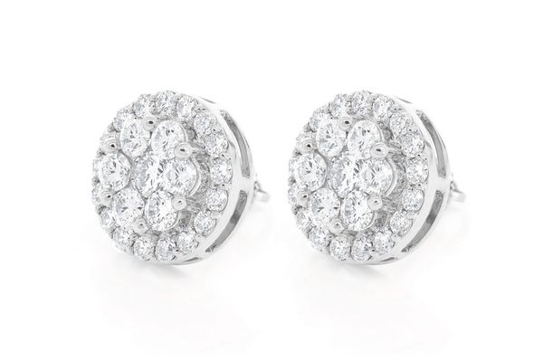 Halo Flower Stud Diamond Earrings 14k Solid Gold 4.00ctw