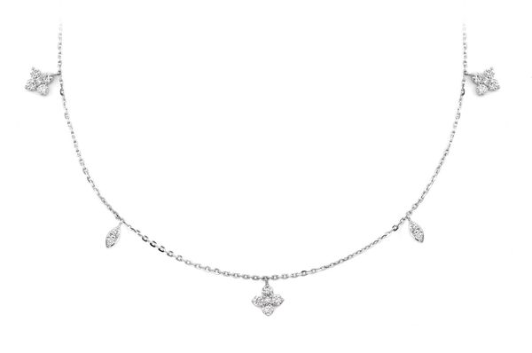 Clover And Marquee Dangling Diamond Necklace 14k Solid Gold 0.25ctw