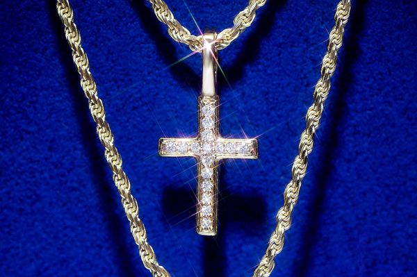 Angled Cross Diamond Pendant 14k Solid Gold .05ctw