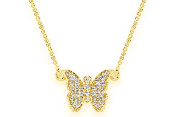 Butterfly Diamond Necklace Connected 14k Solid Gold 0.20ctw