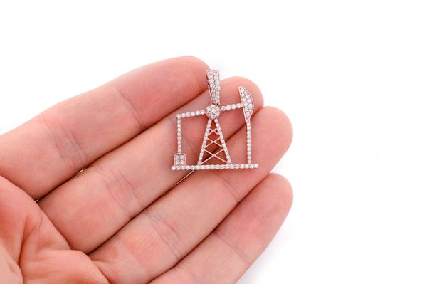 Oil Rig Diamond Pendant 14k Solid Gold 0.90ctw