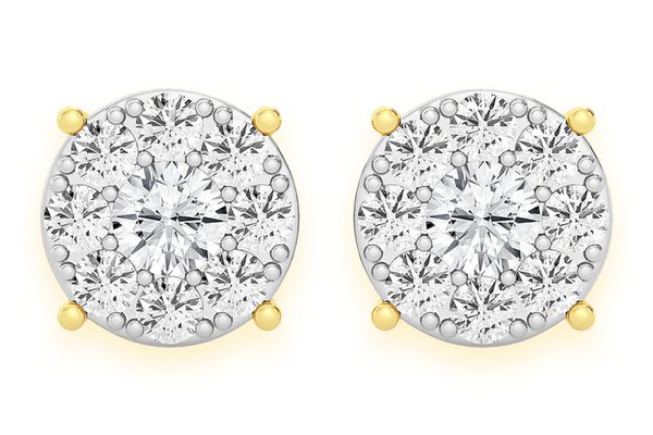 1.50ctw Mosaic Stud Diamond Earrings 14k Solid Gold