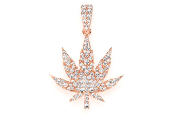 Cannabis Leaf Diamond Pendant 14k Solid Gold 1.60ctw