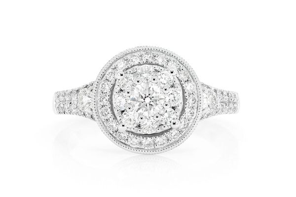 1.00ctw - Antique Round Cluster Halo - Diamond Engagement Ring - All Natural