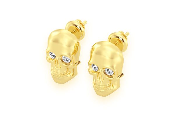 Skull Diamond Stud Earrings 14k Solid Gold 0.10ctw