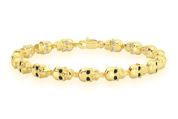 Black Diamond & White Diamond Skull Link Bracelet 14k Solid Gold 1.50ctw