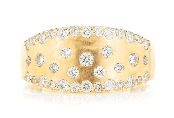 Graduated Border Scattered Gypset Set Diamond Band 14k Solid Gold 0.75ctw