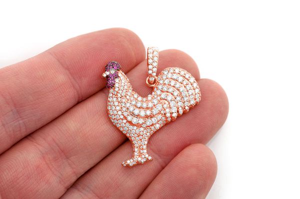 Rooster Ruby & Diamond Pendant 14k Solid Gold 2.25ctw