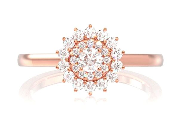 Double Halo Floral Diamond Ring 14k Solid Gold 0.35ctw