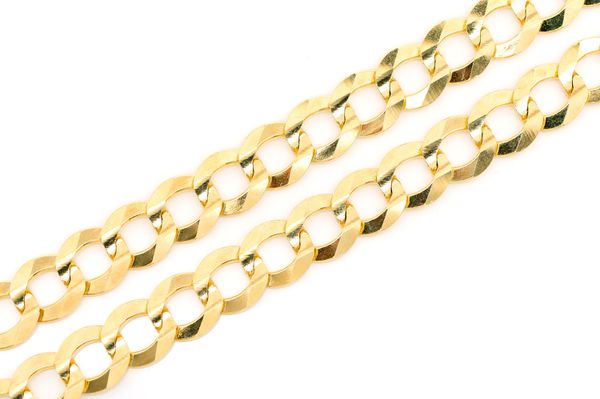 9.5MM Flat Curb Link 14k Solid Gold Chain