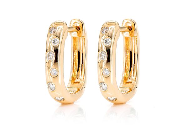 Six Stone Flush Set Diamond Hoop Earrings 14k Solid Gold 0.22ctw