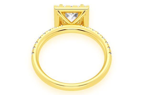 Thav - .75ct Princess Cut - Scallop Halo One Row- Diamond Engagement Ring - All Natural