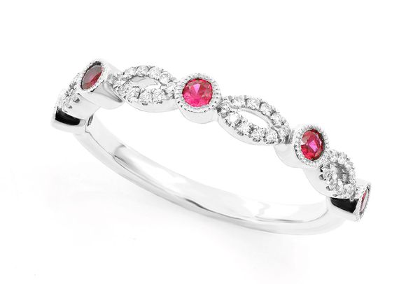 Ruby & Diamond Stackable Band 14k Solid Gold 0.10ctw