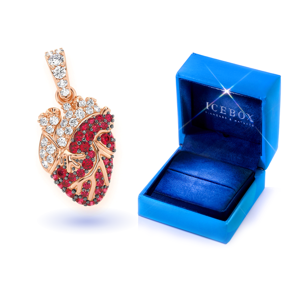 Human Heart Ruby & Diamond Pendant 14k Solid Gold .40ctw