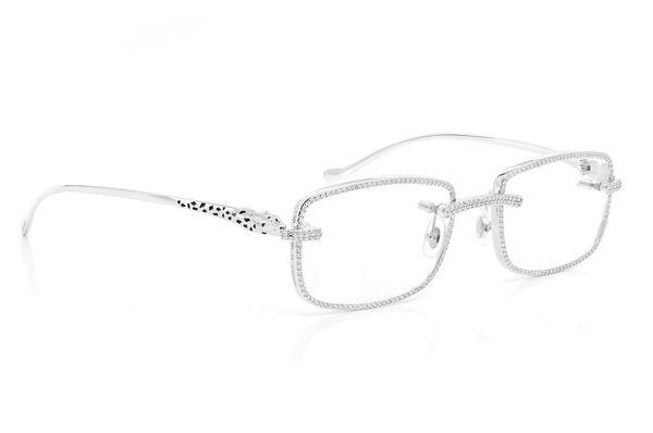 Icebox Cartier Steel Tone Panther Glasses Diamond Rims 3.00ctw White Gold