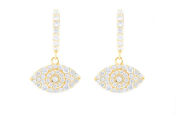 Evil Eye Dangling Hoop Diamond Earrings 14k Solid Gold 0.50ctw