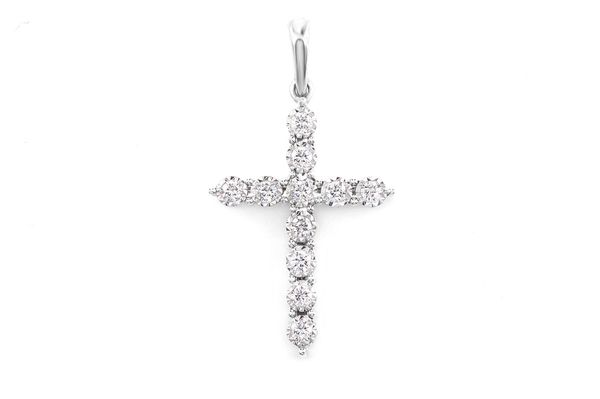 One Row Miracle Set Diamond Cross Pendant 14k Solid Gold 0.12ctw