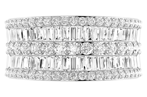 Round And Baguette Wide Diamond Band 14k Solid Gold (rn-412061)