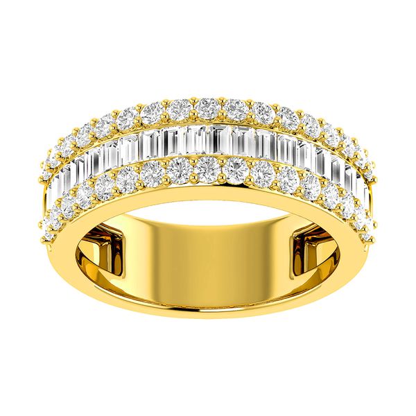 Border Baguette & Round Diamond Ring 14k Solid Gold 1.20ctw