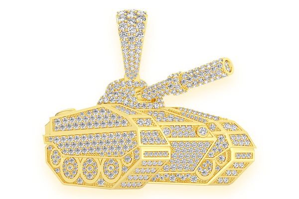 Armored Combat Tank Diamond Pendant 14k Solid Gold 4.25ctw